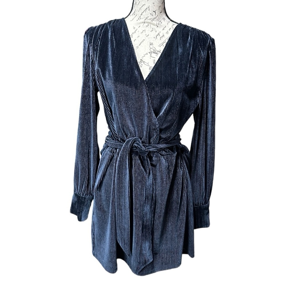 Kittenish Navy Blue Lightweight Corduroy Long Sleeve Mini Dress Size Small